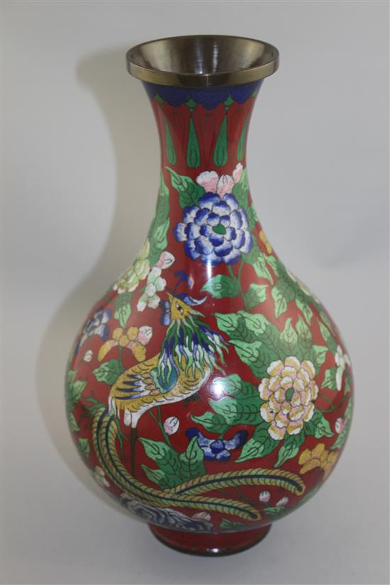 A Chinese cloisonne enamel pear shaped vase, Yuhuchunping, early 20th century, 33cm